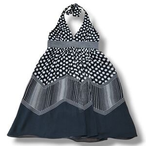 BCBGMaxazria Dress Size 8 Silk Dress Polka Dot Halter Dress Sleeveless Open Back